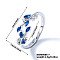 Exquisite Brass Cubic Zirconia Willow Leaf Cuff Rings for Women, Platinum, Blue, Inner Diameter: 17mm