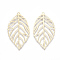 Brass Pendants, Etched Metal Embellishments, Cadmium Free & Nickel Free & Lead Free, Matte Style, Leaf, Matte Gold Color, 34.5x19x0.3mm, Hole: 1mm