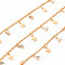 Handmade Brass Curb Chains, with Cubic Zirconia Charms, Soldered, Spool, Star, Real 18K Gold Plated, 3.3x1.5x0.3mm and 2x1.4x0.3mm, about 16.4 Feet(5m)/roll