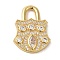 Brass Micro Pave Cubic Zirconia Glass Pendants, Cadmium Free & Nickel Free & Lead Free, Real 18K Gold Plated, Lock, Clear, 23x17.5x2.3mm, Hole: 5.5x4mm
