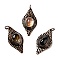 Natural Smoky Quartz Big Pendants, Large Hole Pendants, with Red Copper Tone Brass Findings, Cadmium Free & Lead Free, Horse Eye, 58x30x10~13mm, Hole: 7mm