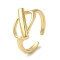 Brass Open Cuff Rings, Oval Toggle Clasp Style Ring for Women, Cadmium Free & Lead Free, Real 18K Gold Plated, 2~11mm, Inner Diameter: 17.3mm