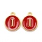 Golden Plated Alloy Enamel Charms, Cadmium Free & Lead Free, Enamelled Sequins, Flat Round, Red, Letter.I, 14x12x2mm, Hole: 1.5mm