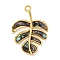 304 Stainless Steel Pave Natural Paua Shell/Abalone Shell Leaf Pendants, PVD Vacuum Plating, Real 18K Gold Plated, 27x19x3mm, Hole: 1.6mm
