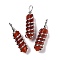 Natural Red Agate Big Pointed Pendants, Eco-Friendly Copper Wire Wrapped, Platinum, Cadmium Free & Lead Free, Bullet, Dyed & Heated, 54.5x14x13.5mm, Hole: 8mm