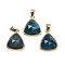 Natural Apatite Pendants, with Golden Tone Brass Findings, Triangle, Faceted, 14x11.5x4.5mm, Hole: 2.5x3.5mm
