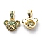 Brass Cubic Zirconia Charms, Cadmium Free & Lead Free, Bear Head Charms, Real 18K Gold Plated, Green, 14x16x6.5mm, Hole: 3.5x6.5mm