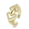 Brass Micro Pave Cubic Zirconia Open Cuff Ring, Cadmium Free & Lead Free, Diamond, Real 16K Gold Plated, Inner Diameter: 18mm