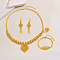 Luxurious Middle Eastern Alloy Hollow Heart Pendant Tassel Bracelets & Earrings & Necklaces & Rings Sets, Golden
