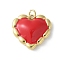 Brass Enamel Pendants, with Jump Ring, Real 16K Gold Plated, Heart Charm, Cadmium Free & Lead Free, Red, 23.5x24.5x6.5mm, Hole: 4mm