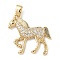 Brass Micro Pave Cubic Zirconia Pendants, Cadmium Free & Lead Free, Real 18K Gold Plated, Horse, 24x25x4mm, Hole: 2.5x5.5mm