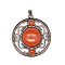 Retro Hollow Natural Red Jasper Pendants, Flat Round Pendants, with Red Copper Metal Finding , 36x33mm