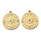 304 Stainless Steel Pendants, with Rhinestone, Flat Round, Real 14K Gold Plated, 18x15.5x2.5mm, Hole: 1.2mm