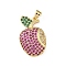 Brass Micro Pave Cubic Zirconia Pendants, Fruits, Lead Free & Cadmium Free, Long-Lasting Plated, Rack Plating, Real 18K Gold Plated, Apple, 25x16x4mm, Hole: 5x3.5mm