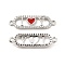Brass Micro Pave Clear Cubic Zirconia Connector Charms, Cadmium Free & Nickel Free & Lead Free, with Enamel, Oval Links with Red Heart, Platinum, 7x24.5x2.5mm, Hole: 1.4mm