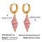 Stainless Steel Shell Shape Hoop Earrings, Real 18K Gold Plated, Pink, 45x10.8mm