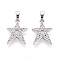 Brass Micro Pave Cubic Zirconia Pendants, Cadmium Free & Lead Free, Star, Platinum, 17x12x2mm, Hole: 5x2mm