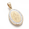 304 Stainless Steel Pendants, with Polymer Clay Rhinestone, Oval with Jesus & Word God's Compassion, Golden, 26x17x3mm, Hole: 4x6mm