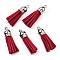 Faux Suede Tassel Pendant Decorations, with CCB Plastic Cord Ends, Platinum, Crimson, 33~35x10mm, Hole: 2.5mm