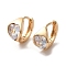 Light Gold Brass Micro Pave Cubic Zirconia Hoop Earrings, Heart, 13x8mm