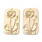 Brass Pendants, Cadmium Free & Nickel Free & Lead Free, Rectangle with Flower Charms, Real 18K Gold Plated, 28.5x16x2.5mm, Hole: 1.8mm
