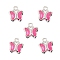 Brass Glass Charms, Butterfly, Long-Lasting Plated, Cadmium Free & Lead Free, Faceted, Silver, Hot Pink, 8.5x7x2mm, Hole: 1mm