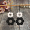 Flower Alloy Wood Dangle Earrings, Black, 68x30mm