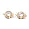 Flat Round Brass Micro Pave Cubic Zirconia Box Clasps, with Glass, Nickel Free, 2-Strand, 2-Hole, Real 18K Gold Plated, Lilac, 12x17x6.5mm, Hole: 1mm and 1.4mm