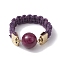 Glass Round Ball Braided Bead Style Finger Ring, with Waxed Cotton Cords, Dark Red, Inner Diameter: 18mm