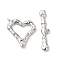 Brass Toggle Clasps, Textured Heart, Real Platinum Plated, Heart: 20x19.5x3mm, Hole: 1.4mm, Bar: 29x7x3.5mm, Hole: 1.4mm