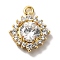 Brass Micro Pave Clear Cubic Zirconia Pendants, Real 18k Gold Plated, Rhombus, Clear, 11.5x9.5x3mm, Hole: 1mm