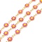 Brass Daisy Flower & Oval Link Chains, with Enamel & Spool, Soldered, Real 18K Gold Plated, Deep Pink, Links: 13x7.5x2mm, 4x3x0.6mm
