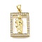 Brass Micro Pave Cubic Zirconia Pendants, Rectangle & Saint Charms, Rack Plating, Long-Lasting Plated, Lead Free & Cadmium Free, Real 18K Gold Plated, 24x16.5x2.5mm, Hole: 5x3.5mm