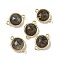 Brass Pave Natural Labradorite Faceted Flat Round Connector Charms, Rack Plating, Long-Lasting Plated, Golden, 12x17.5x5.5mm, Hole: 1.4mm
