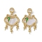 Brass & Shell & Clear Cubic Zirconia Pendants, Cadmium Free & Nickel Free & Lead Free, with Enamel, Longevity Lock Charms, Real 18K Gold Plated, 29mm, Hole: 2.5x1.2mm