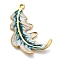 304 Stainless Steel Enamel Pendants, Feather Charm, PVD Vacuum Plating, Real 18K Gold Plated, Dark Cyan, 37.5x25x3mm, Hole: 2mm