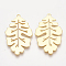 Brass Pendants, Leaf, Nickel Free, Real 18K Gold Plated, 32x19x1mm, Hole: 1.2mm