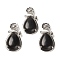 Natural Obsidian Pendants, with Brass Findings, Flower with Teardrop, 56x28x8mm, Hole: 5x2.5mm
