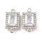 Brass Pave Clear Cubic Zirconia Connector Charms, Cadmium Free & Nickel Free & Lead Free, Rectangle Links, Platinum, 15x8x5mm, Hole: 1mm