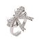 Brass Micro Pave Cubic Zirconia Open Cuff Ring, Cadmium Free & Lead Free, Bowknot, Platinum, Inner Diameter: 17mm