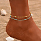 Fashionable Brass Double Layered Anklets with High-end Chain Design, Sky Blue, Real 18K Gold Plated, 8-1/4 inch(210mm)