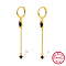 Real 18K Gold Plated 925 Sterling Silver Hoop Earrings, Rhinestone Horse Eye Tassel Earrings, with 925 Stamp, Black, 49x11mm