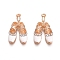 Light Gold Plated Alloy Enamel Pendants, with Crystal Rhinestone, Shoes, White, 26x15x4.5mm, Hole: 1.5mm