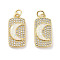 Brass Micro Pave Clear Cubic Zirconia Pendants, Cadmium Free & Lead Free, with Synthetic Opal and Jump Rings, Real 18K Gold Plated, Rectangle with Moon Charms, White, 20.5x10x3mm, Hole: 3mm