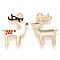 Alloy Enamel Pendants, for Christmas, Christmas Reindeer/Stag, Light Gold, White, 23x18x2mm, Hole: 1.8mm