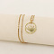 Alloy & Plastic Inner Flower Flat Round Pendant Necklaces, Golden, Floral White, 17.72 inch(45cm)