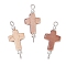 Spray Painted Synthetic Turquoise & Electroplate Non-magnetic Synthetic Hematite Connector Charms, Cross Links, Saddle Brown, Stainless Steel Color, 28~28.5x12~12.5x3.5mm, Hole: 1.5~3mm