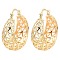 Brass Thick Hoop Earrings, Hollow, Light Gold, 34x31.5x15mm