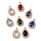 Brass Micro Pave Clear Cubic Zirconia Pendants, Nickel Free, with Glass, Teardrop, Golden, Mixed Color, 18x12x5mm, Hole: 1.5mm