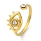 Golden 304 Stainless Steel Open Cuff Rings, with Cubic Zirconia, Jewely for Women, Eye, Golden, Inner Diameter: 19.5mm